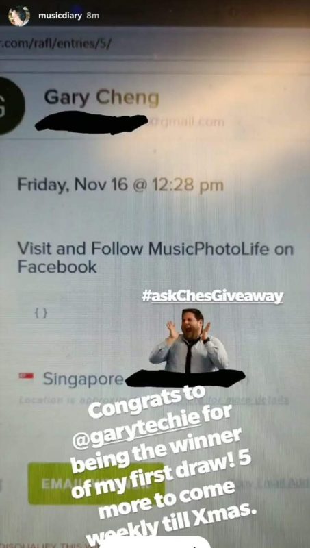 Music Photo Life Christmas 2018 Contest Giveaway 21 Nov winner Gary Cheng