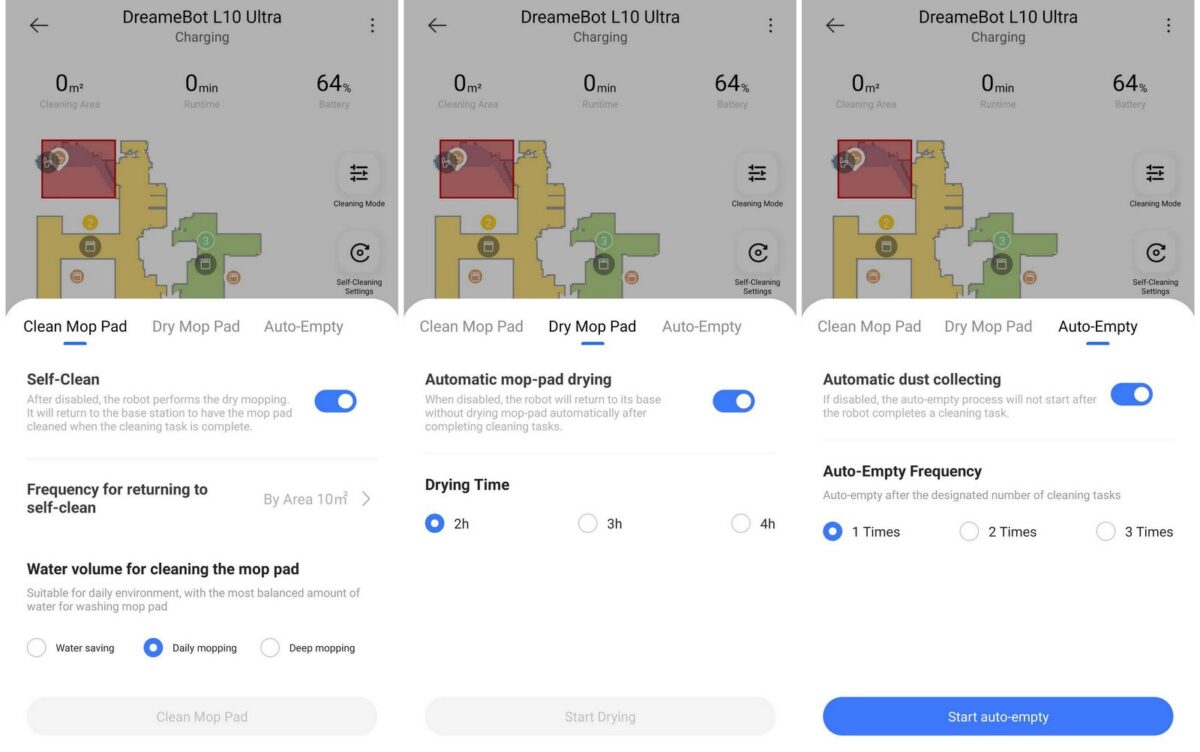 DreameBot L10 Ultra app - self-cleaning setup