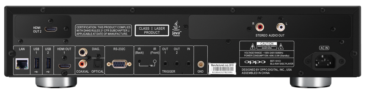 OPPO BDT-101CI Universal player back view
