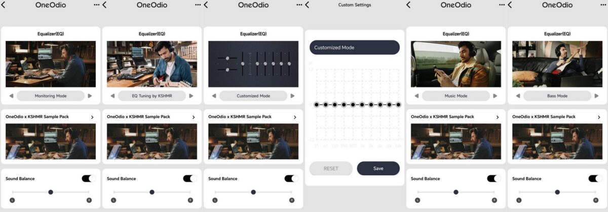 OneOdio smartphone app - music EQ modes